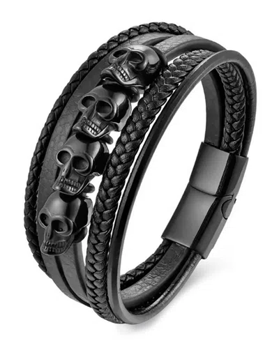 Rhona Sutton Men's Obsidian Skull Leather & Stainless Steel Bracelet In Black
