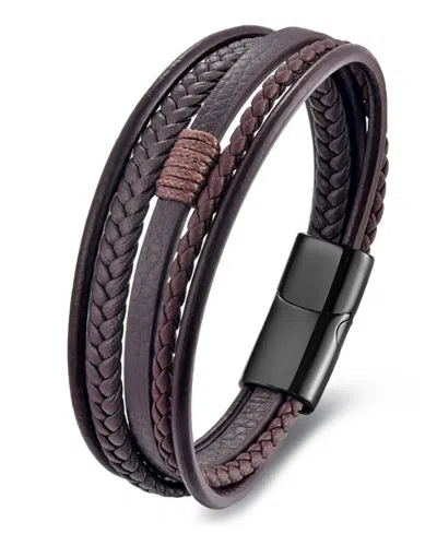 Rhona Sutton Men's Revenne Brown Leather & Stainless Steel Bracelet In Black