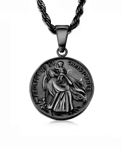 Rhona Sutton Men's Stainless Steel Black Plated St Christopher Coin Pendant In Purple