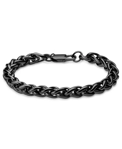 Rhona Sutton Men's Stainless Steel Black Plated Wheat Chain Bracelet