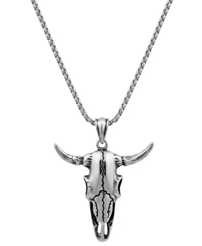 Rhona Sutton Men's Stainless Steel Bull Skull Pendant Necklace In Silver