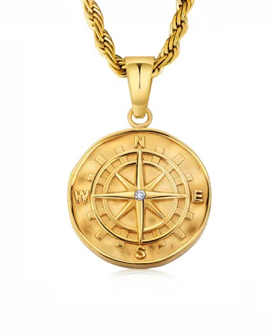 Rhona Sutton Men's Stainless Steel Compass Coin Pendant Necklace In 18k Gold Plated