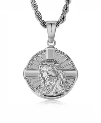 Rhona Sutton Men's Stainless Steel Jesus Cross Coin Pendant Necklace In Pattern