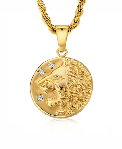 Rhona Sutton Men's Stainless Steel Lion Coin Pendant Necklace In 18k Gold Plated