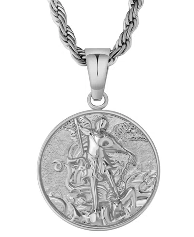 Rhona Sutton Men's Stainless Steel St. Michael Pendant Necklace In Silver
