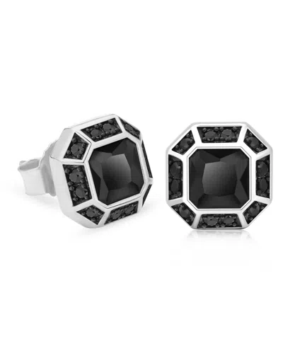 Rhona Sutton Men's Stud Earrings In 14k White Gold Plated Sterling Silver In Pink