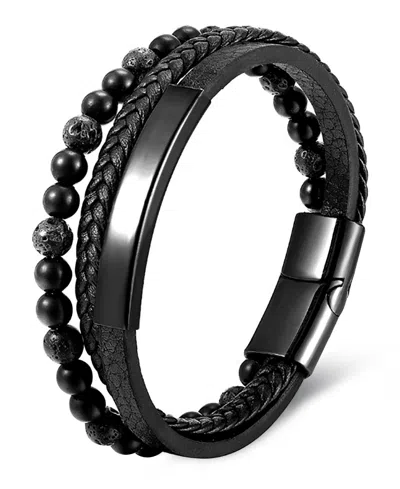 Rhona Sutton Men's Varen Cuff Leather Bracelet In Stainless Steel In Black