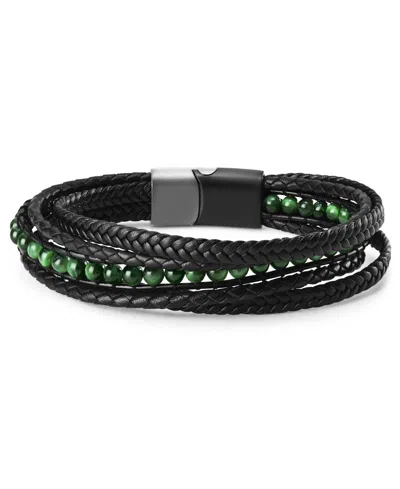 Rhona Sutton Men's Vero Green Leather Bracelet In Stainless Steel In Pink