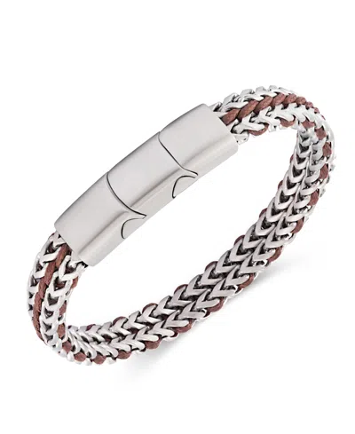 Rhona Sutton Silver Brown Cord With Chain Stainless Steel Bracelet