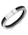Rhona Sutton Stainless Steel Contemporary Threaded Leather And Chain Bracelet In Silver