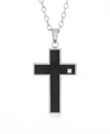 Rhona Sutton Stainless Steel Cross Pendant With Black Enamel Crystal Stone Necklace In Silver