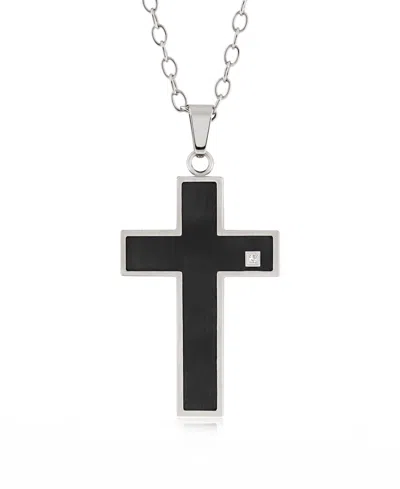 Rhona Sutton Stainless Steel Cross Pendant With Black Enamel Crystal Stone Necklace In Silver
