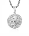 Rhona Sutton Stainless Steel Lion Coin Pendant Necklace In Silver