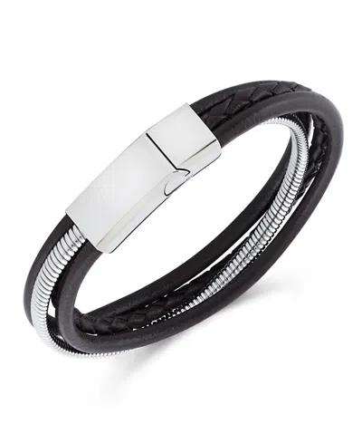 Rhona Sutton Stainless Steel Multi Leather And Chain Bracelet In Silver