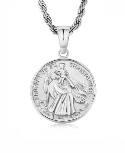 Rhona Sutton Stainless Steel Saint Christopher Coin Pendant Necklace In Silver