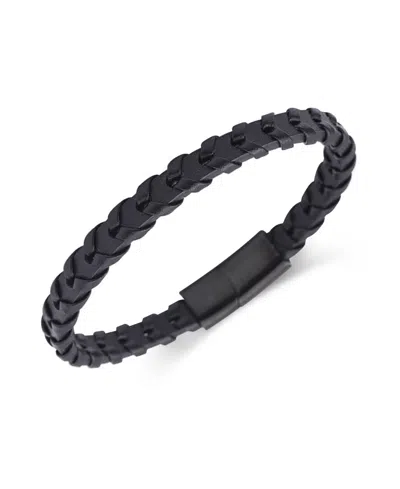 Rhona Sutton Weaved Leather Black Stainless Steel Bracelet