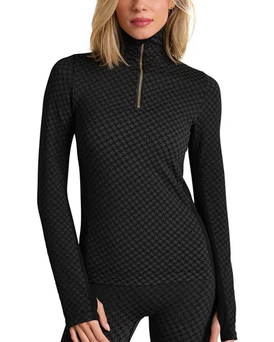 Rhone Apres Houndstooth Seamless Quarter Zip Top In Black
