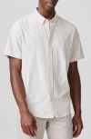 Rhone Commuter Short Sleeve Performance Button-down Shirt In Khaki Stripe