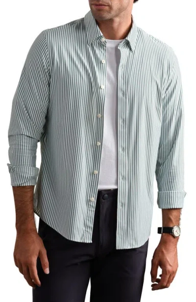 Rhone Commuter Slim Fit Button-up Shirt In Fern Green Ticking Stripe