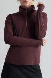 Rhone Course To Court Long Sleeve Quarter Zip Top In Brown Berry