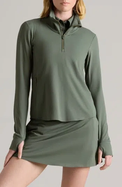 Rhone Course To Court Long Sleeve Quarter Zip Top In Olive Shadow