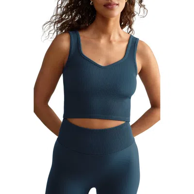 Rhone Embrace Seamless Rib Crop Top In Blue Orion