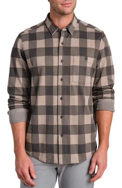 Rhone Hardy Flannel Shirt In Foggy Taupe & Iron Buffalo Check