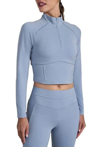 Rhone Heather Revive Crop Quarter Zip Top In Forever Blue He