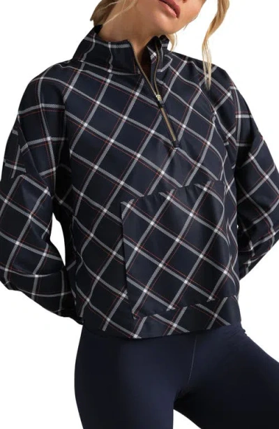 Rhone Mirage Windowpane Plaid Upf 50+ Half-zip Jacket In Blue