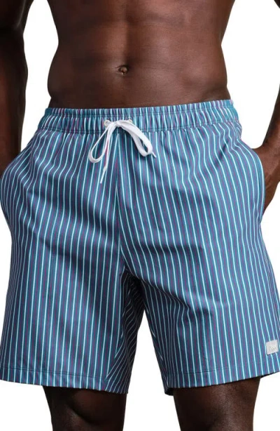 Rhone R & R Striped Swim Trunks In Blue
