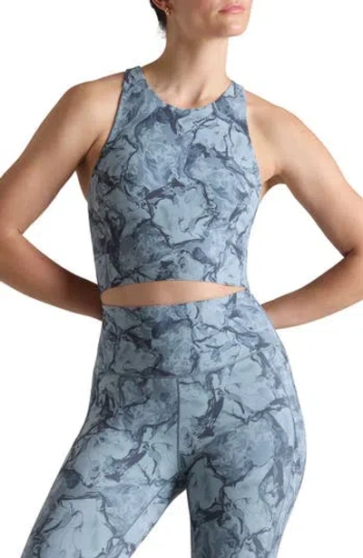 Rhone Revive Print Longline Sports Bra In Blue Mist
