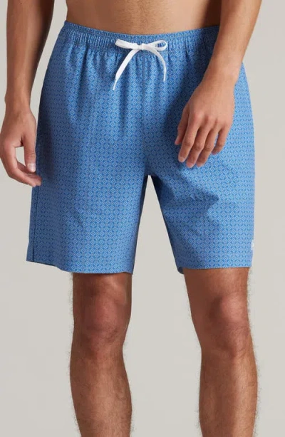 Rhone Rr Swim Trunks In Sapphire Blue Micro Geo