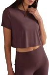 Rhone Serene Crop Performance T-shirt In Burgundy