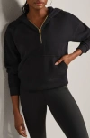Rhone Signature Cotton Blend Rib Half Zip Hoodie In Black