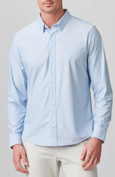Rhone Slim Fit Commuter Button-up Shirt In Light Blue/ Burnt Coral Stripe