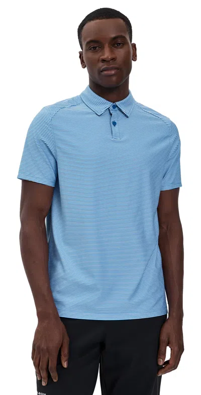 Rhone Slim Fit Commuter Polo Bright Sapphire Double Stripe In Blue