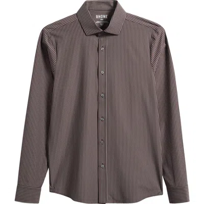 Rhone State Of Mind Slim Fit Pinstripe Button-up Shirt In Dark Espresso Stripe
