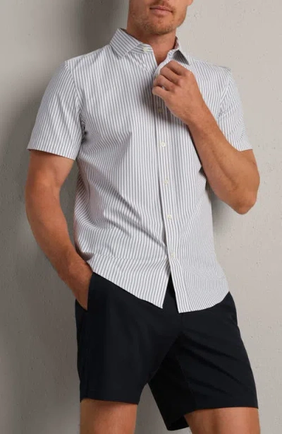 Rhone State Of Mind Stripe Performance Short Sleeve Button-up Shirt In Gray