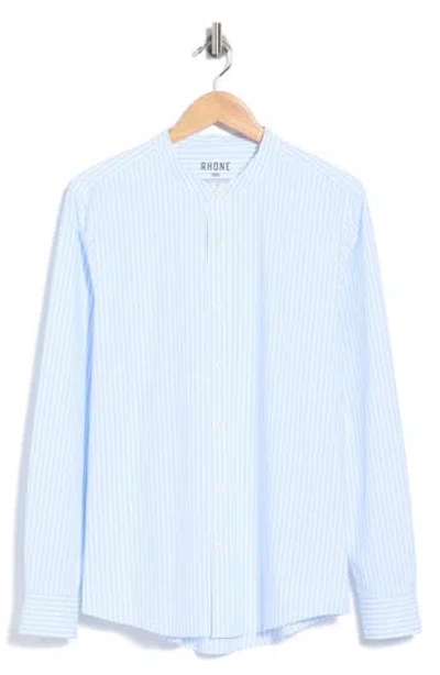 Rhone State Of Mind Striped Performance Band Collar Shirt In Blue