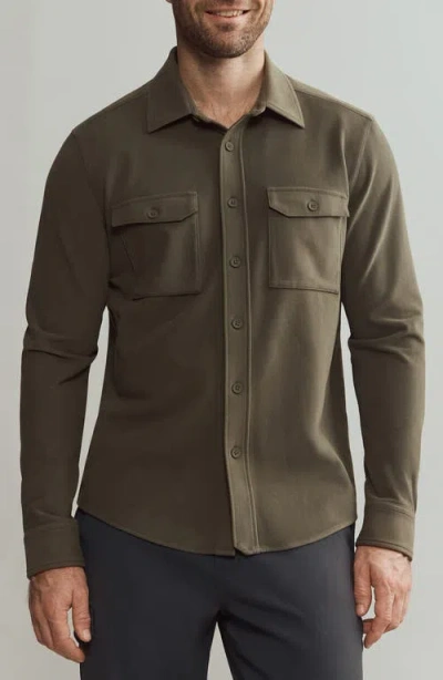 Rhone Stowaway Overshirt In Lichen Green Heather