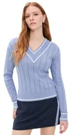 Rhone Varsity Cable Knit Sweater Hydrangea Blue