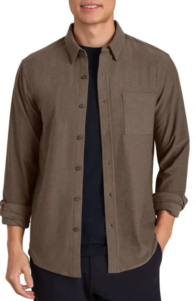 Rhone Wfh Knit Button-up Shirt In Brown