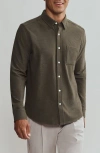 Rhone Wfh Knit Button-up Shirt In Lichen Green Heather