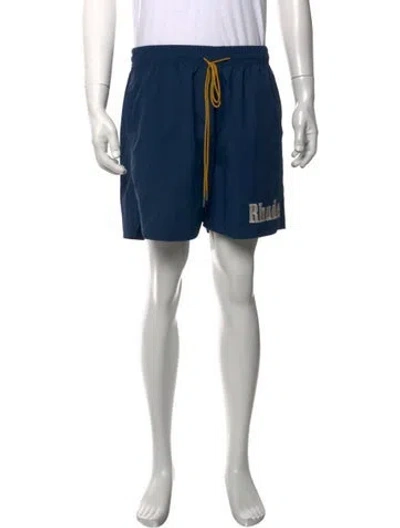 Pre-owned Rhude 2022 Embroidered Accent Swim Trunks In Blue