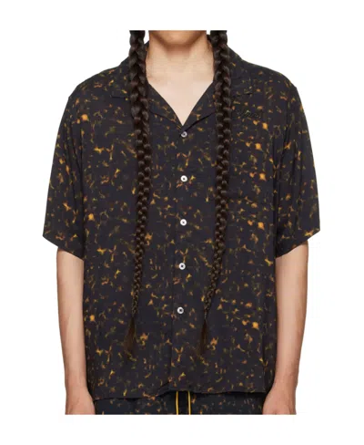 Rhude Abstract-print Logo-embroidered Shirt In Black