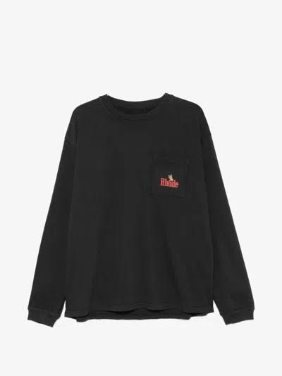 Rhude American Spirit Long Sleeve Pocket Tee In Black