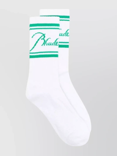 Rhude Athletic Leisure Socks With Signature Script Logo In White