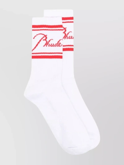 Rhude Athletic Striped Cotton-poly Sport Socks In White