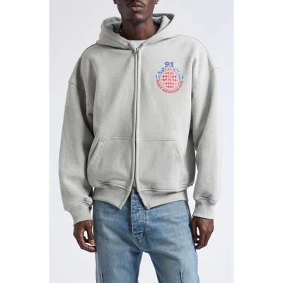 Rhude Automobile Club Zip Cotton Blend Fleece Hoodie In Gray