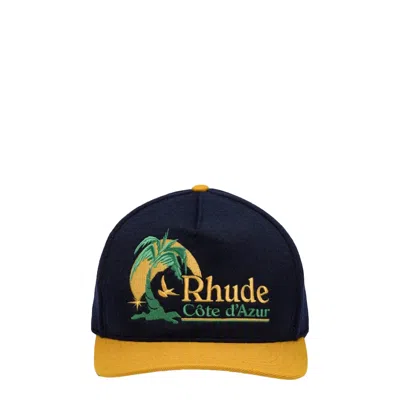 Rhude Azur Coast Cotton Cap In 2276 Navy/yellow